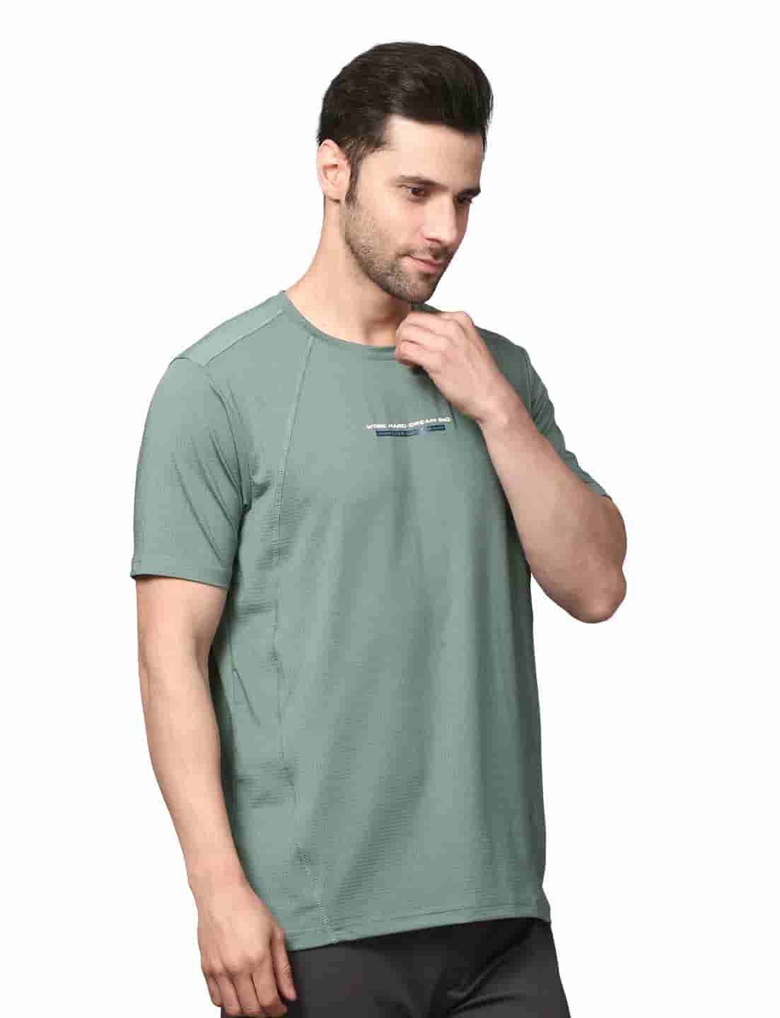 Men's Rapid Dry Athletic T-Shirt with "WORK HARD DREAM BIG" Slogan Print GREEN