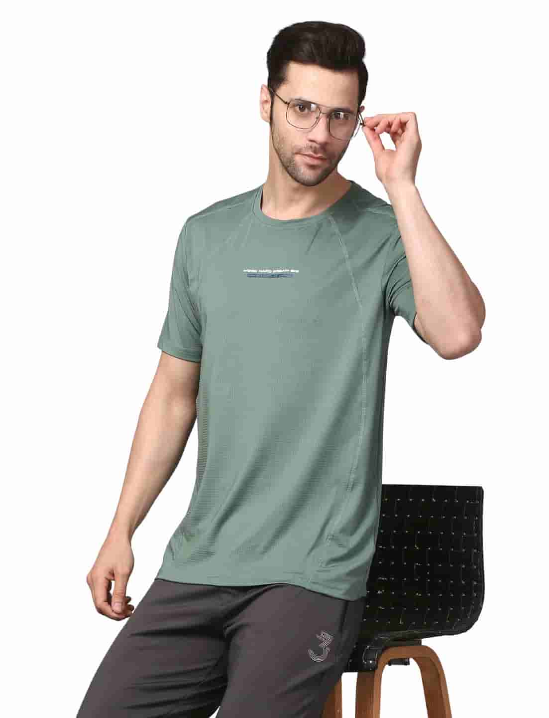 Men's Rapid Dry Athletic T-Shirt with "WORK HARD DREAM BIG" Slogan Print GREEN