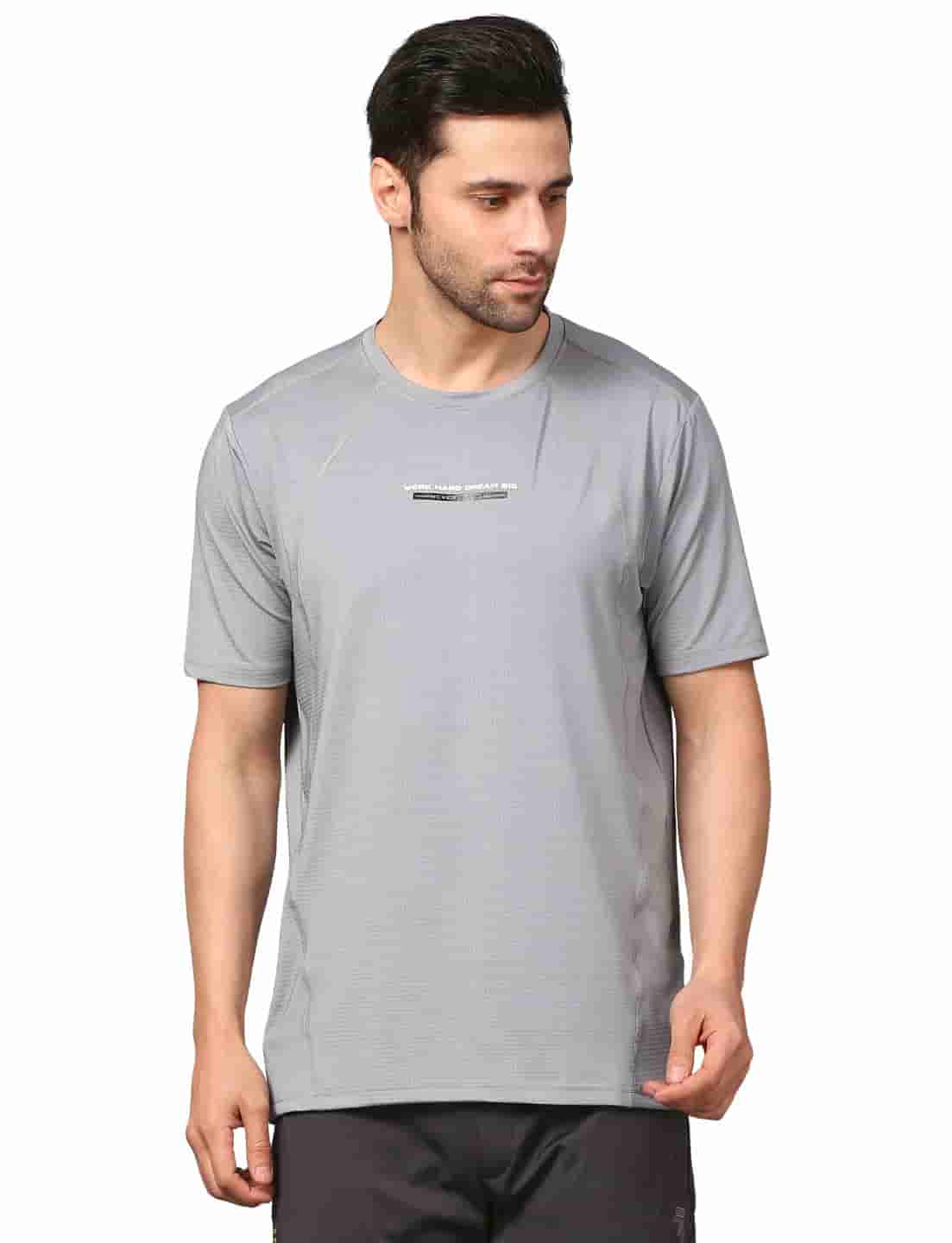 Men's Rapid Dry Athletic T-Shirt with "WORK HARD DREAM BIG" Slogan Print GREY