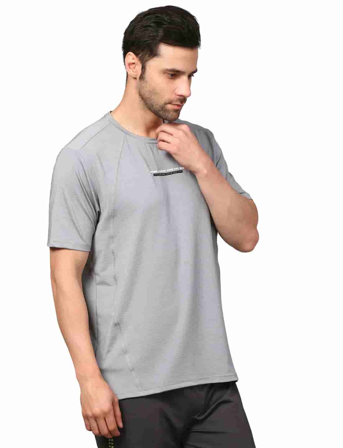 Men's Rapid Dry Athletic T-Shirt with "WORK HARD DREAM BIG" Slogan Print GREY