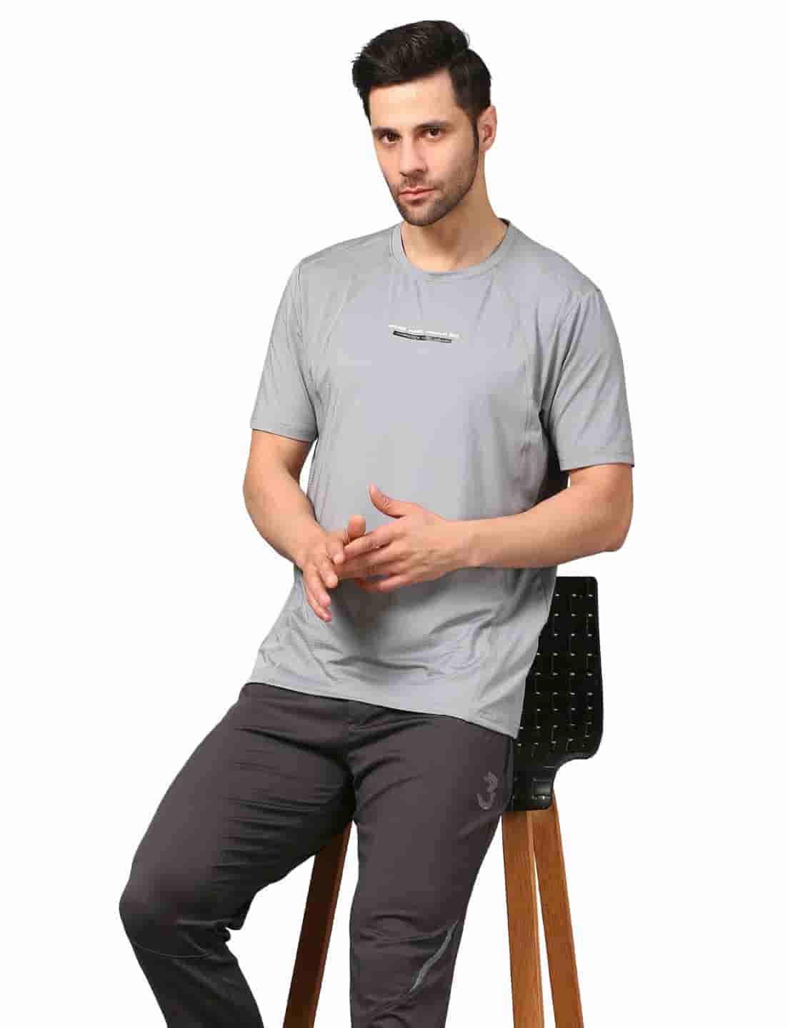 Men's Rapid Dry Athletic T-Shirt with "WORK HARD DREAM BIG" Slogan Print GREY