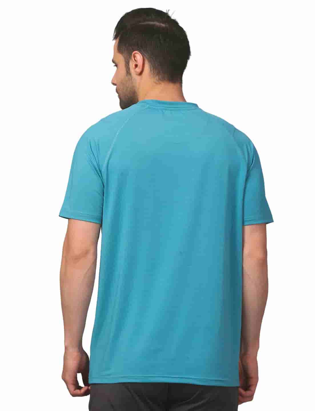 Men's Rapid Dry Athletic T-Shirt with "NEVER QUIT" Slogan Print BLUE