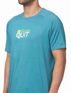 Men's Rapid Dry Athletic T-Shirt with "NEVER QUIT" Slogan Print BLUE