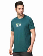 Men's Rapid Dry Athletic T-Shirt with "NEVER QUIT" Slogan Print TEAL