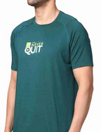 Men's Rapid Dry Athletic T-Shirt with "NEVER QUIT" Slogan Print TEAL