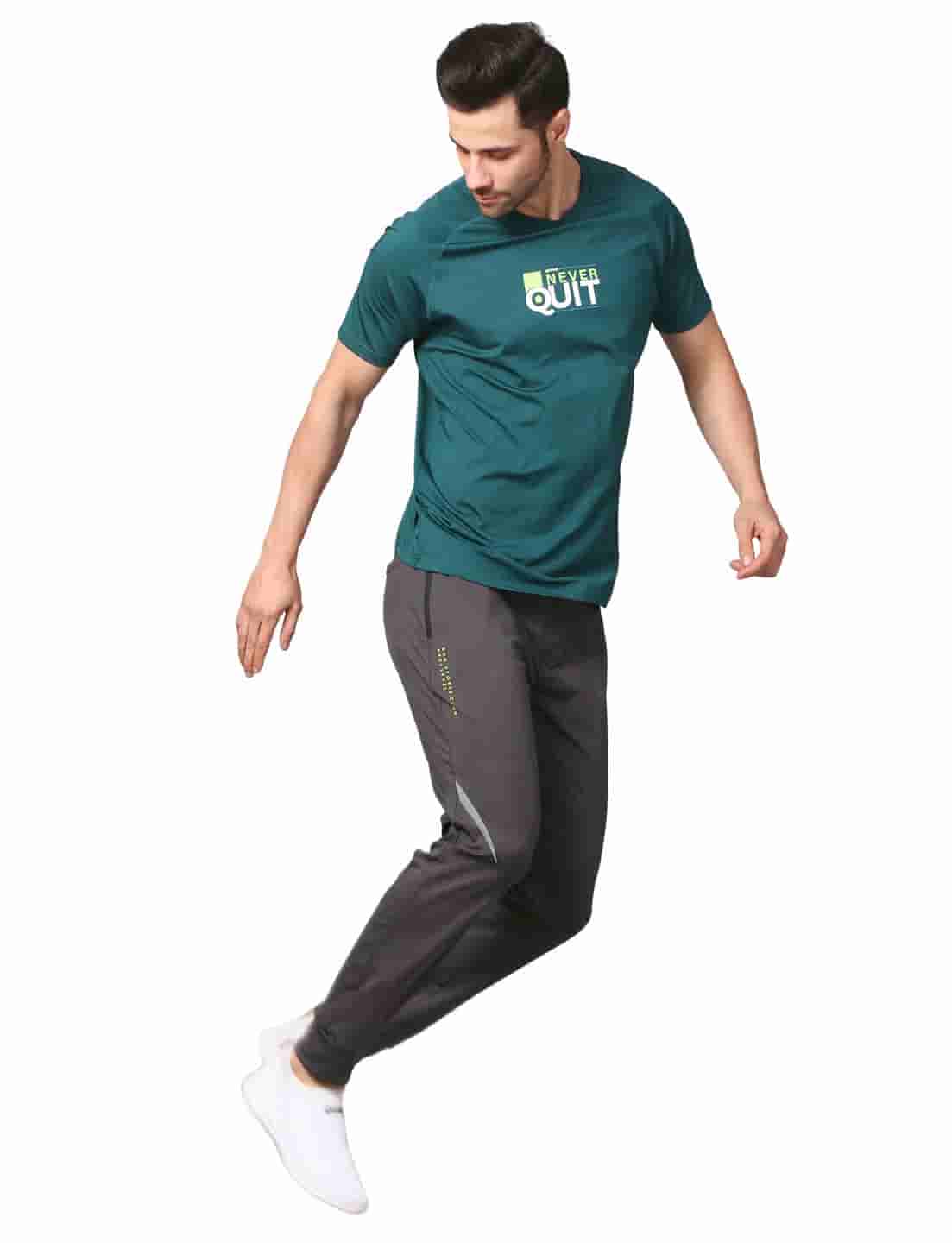 Men's Rapid Dry Athletic T-Shirt with "NEVER QUIT" Slogan Print TEAL