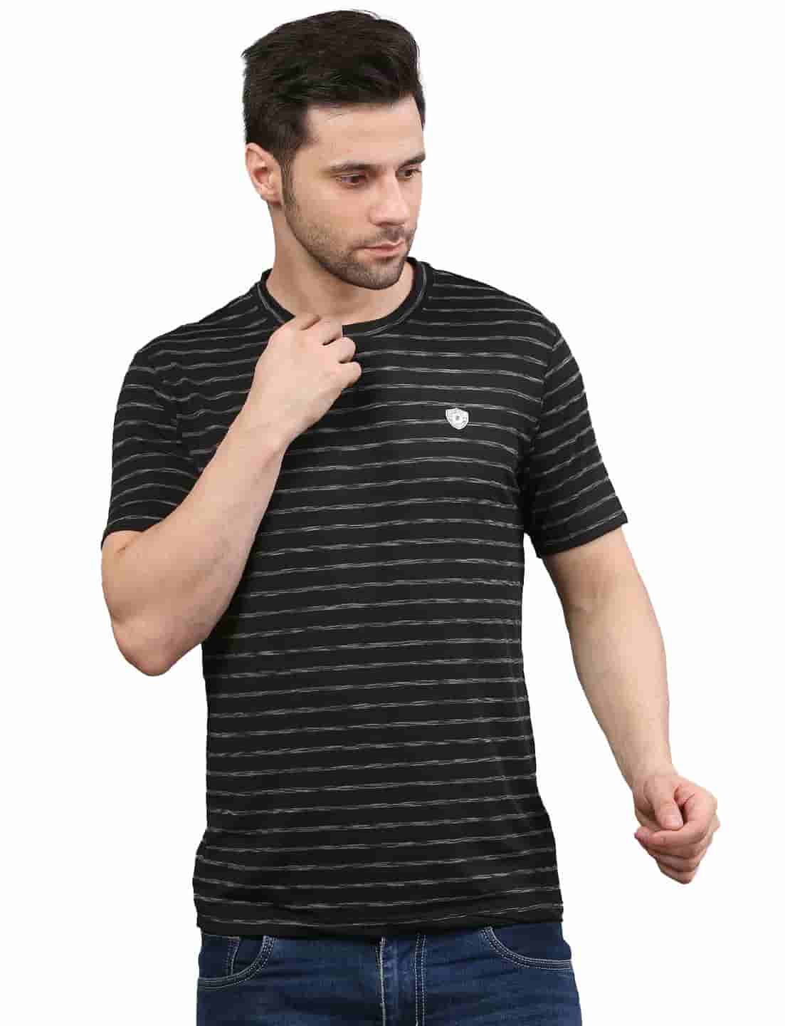 Men's Striped Cotton Crew Neck T-Shirt