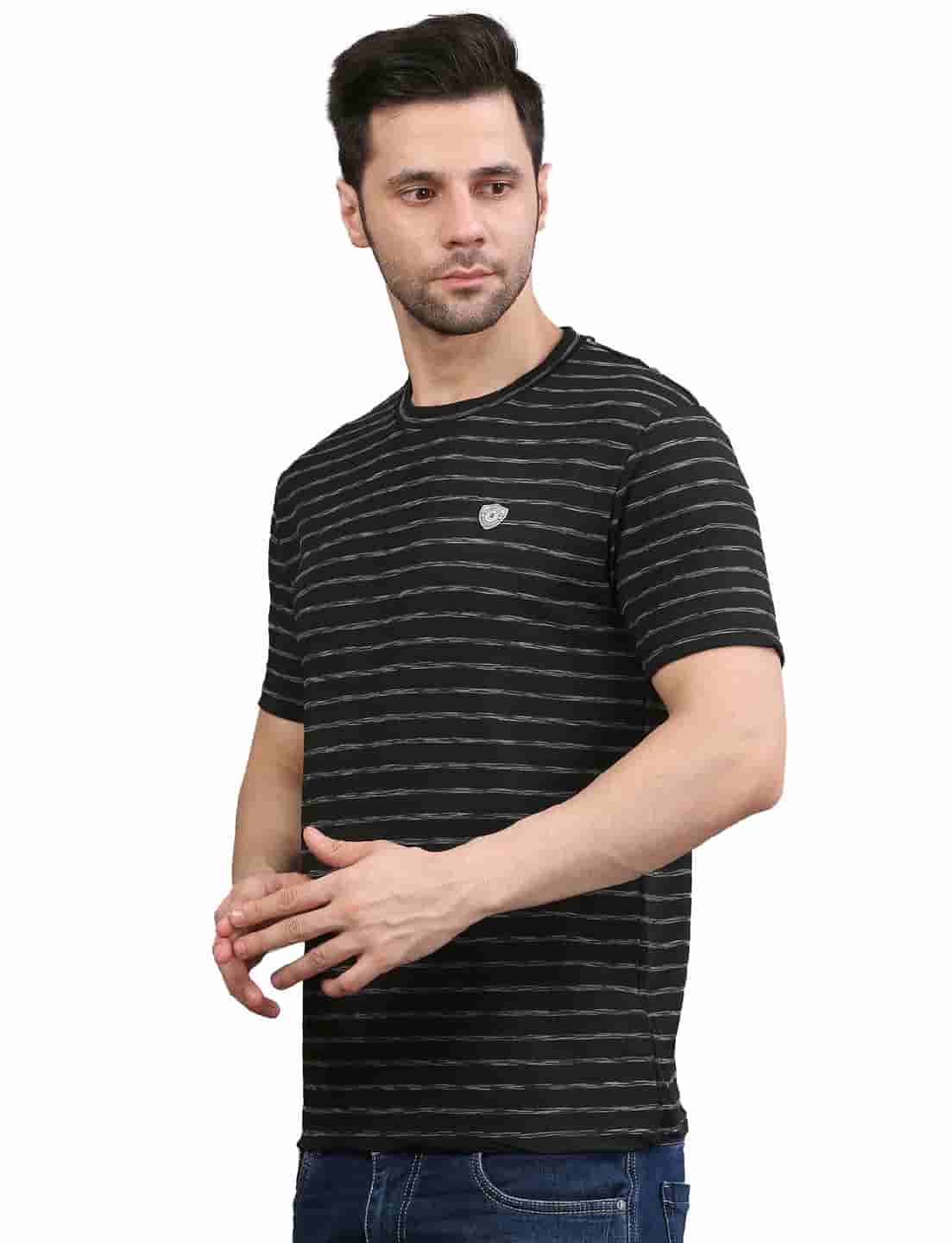 Men's Striped Cotton Crew Neck T-Shirt