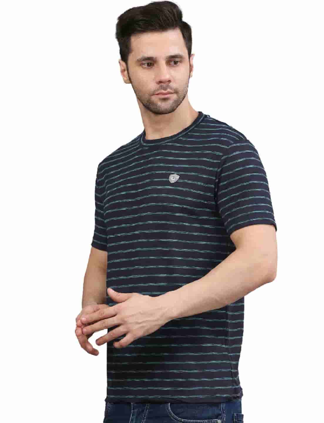 Men's Striped Cotton Crew Neck T-Shirt NAVY