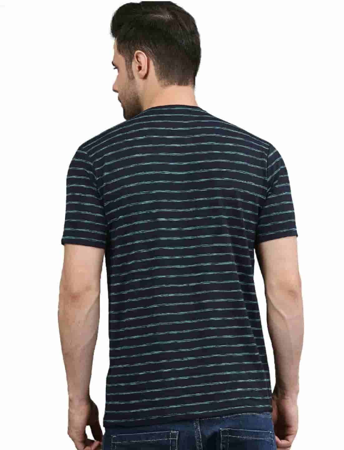 Men's Striped Cotton Crew Neck T-Shirt NAVY