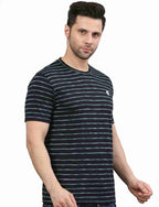 Men's Striped Cotton Crew Neck T-Shirt NAVY