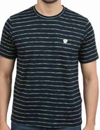 Men's Striped Cotton Crew Neck T-Shirt NAVY