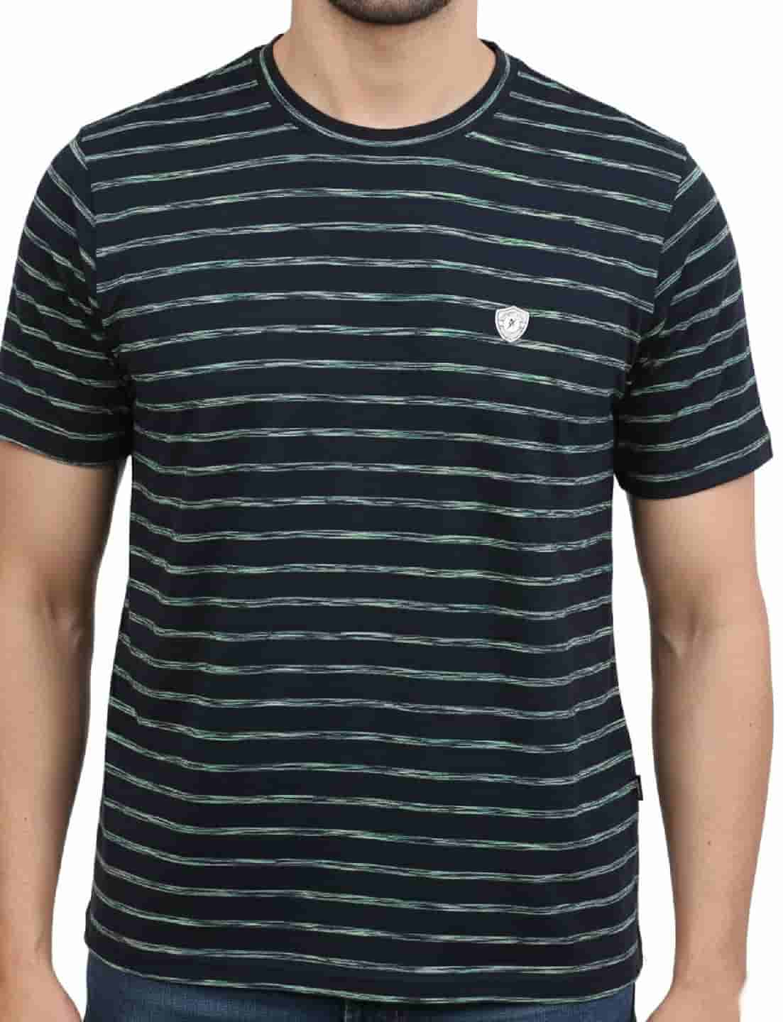 Men's Striped Cotton Crew Neck T-Shirt NAVY