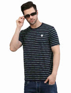Men's Striped Cotton Crew Neck T-Shirt NAVY