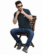 Men's Striped Cotton Crew Neck T-Shirt NAVY