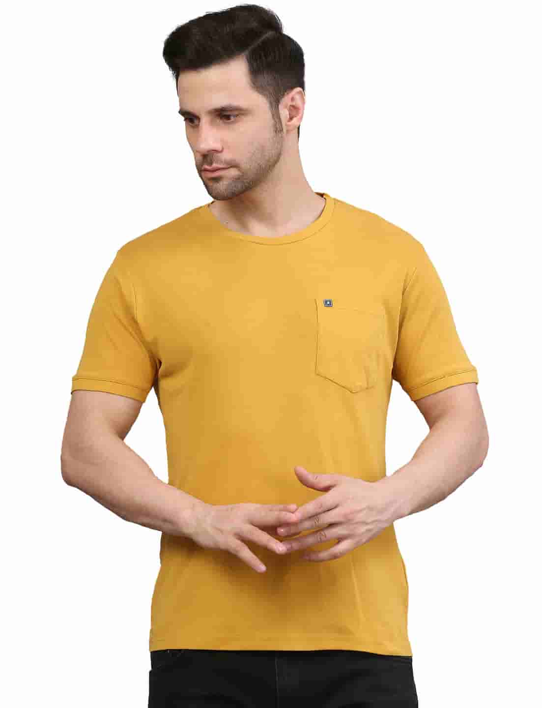 Men's Solid Cotton Regular Fit T-Shirt with Chest Pocket