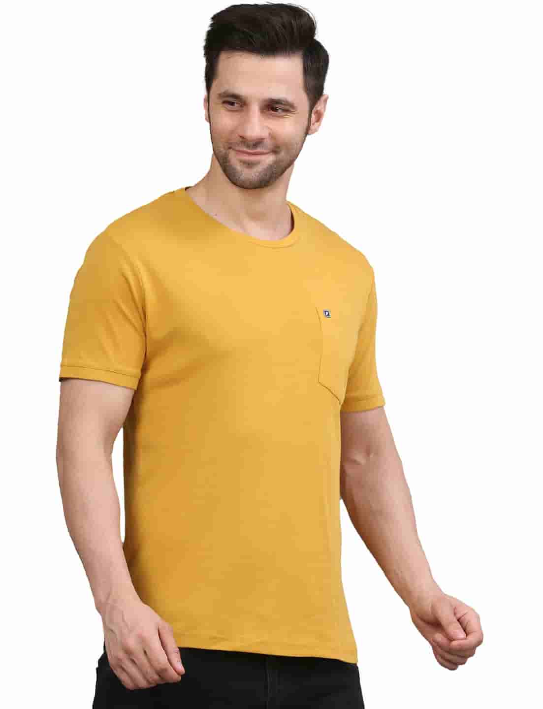 Men's Solid Cotton Regular Fit T-Shirt with Chest Pocket