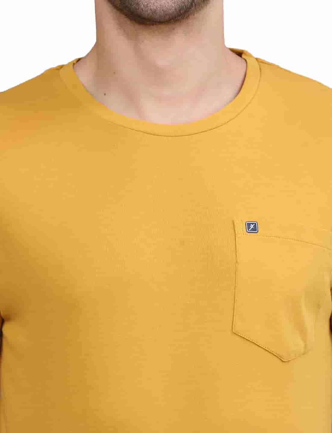 Men's Solid Cotton Regular Fit T-Shirt with Chest Pocket