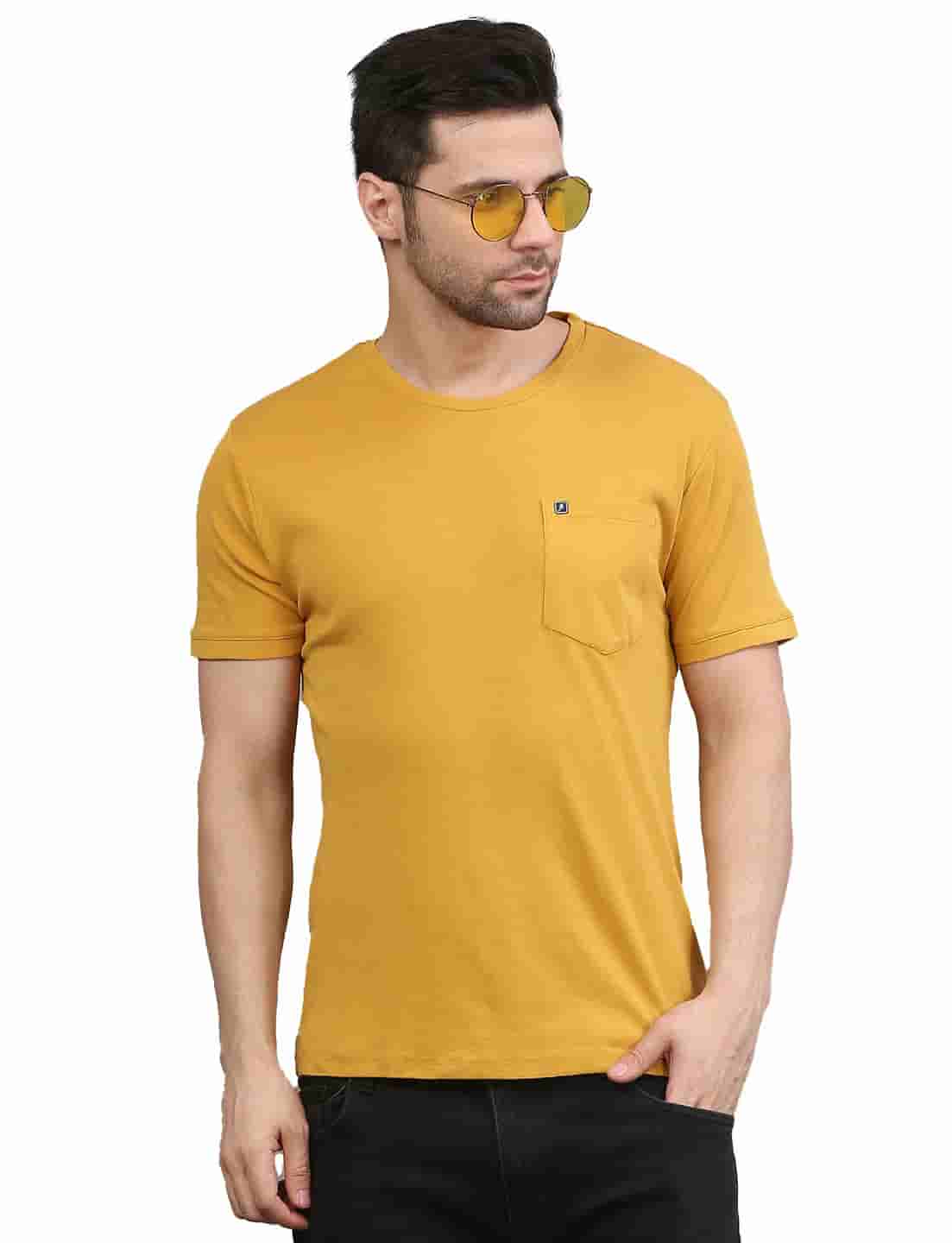 Men's Solid Cotton Regular Fit T-Shirt with Chest Pocket