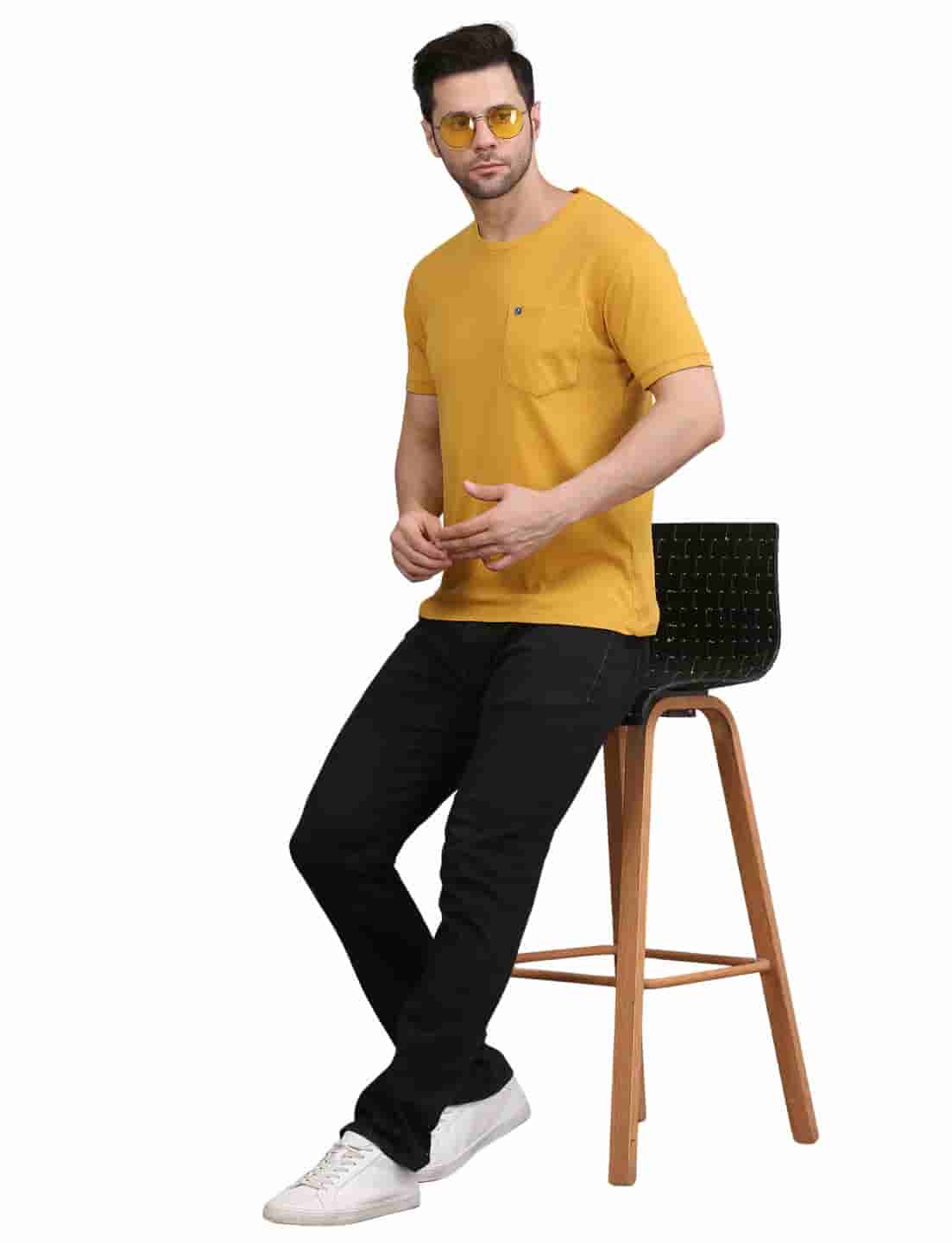 Men's Solid Cotton Regular Fit T-Shirt with Chest Pocket