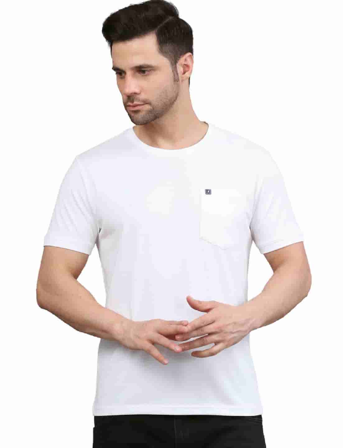 Men's Solid Cotton Regular Fit T-Shirt with Chest Pocket