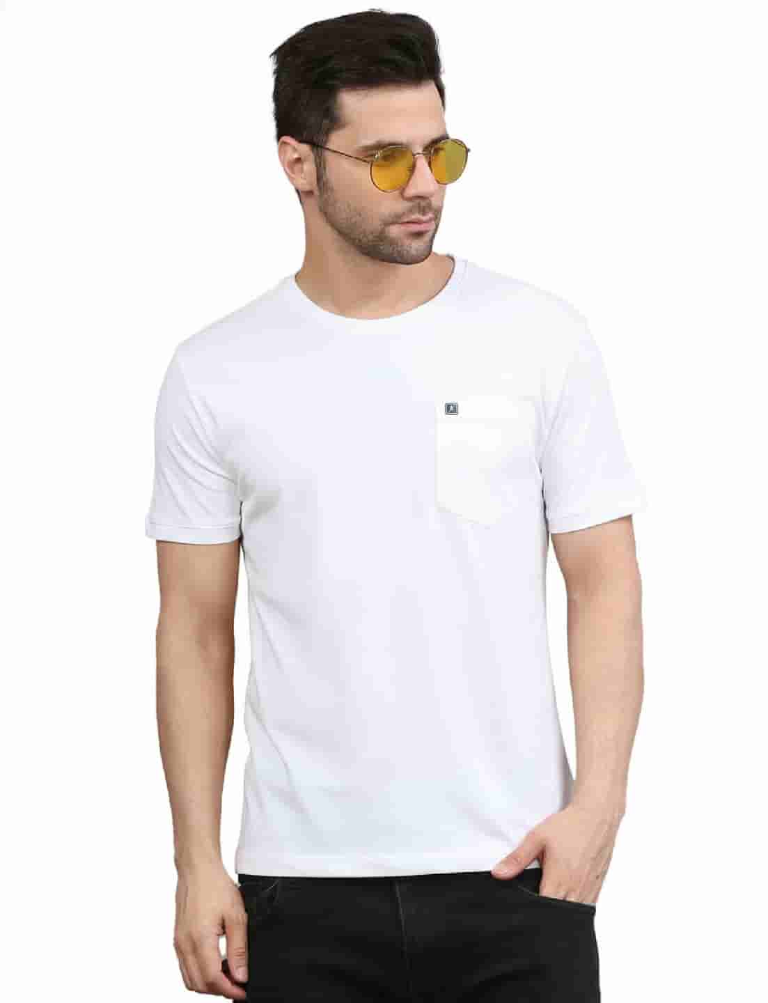 Men's Solid Cotton Regular Fit T-Shirt with Chest Pocket