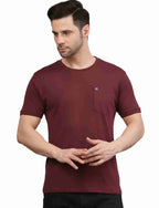 Men's Solid Cotton Regular Fit T-Shirt with Chest Pocket