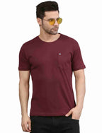 Men's Solid Cotton Regular Fit T-Shirt with Chest Pocket