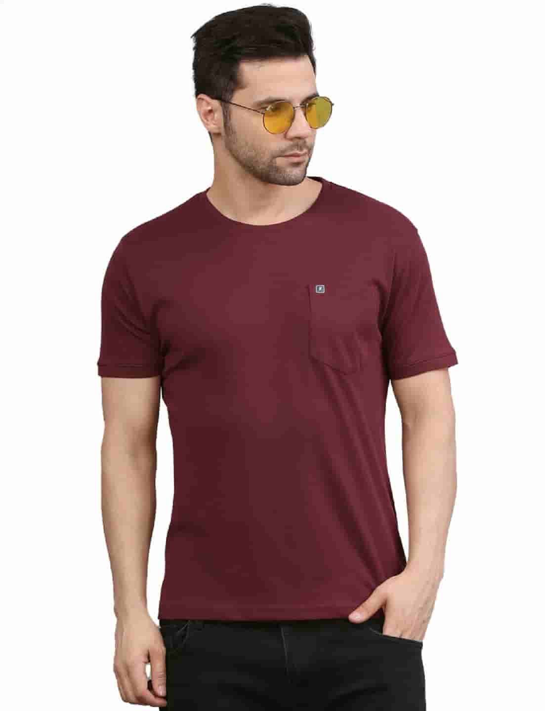 Men's Solid Cotton Regular Fit T-Shirt with Chest Pocket