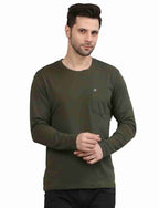 Men's Solid Long Sleeve Cotton T-Shirt with Chest Pocket