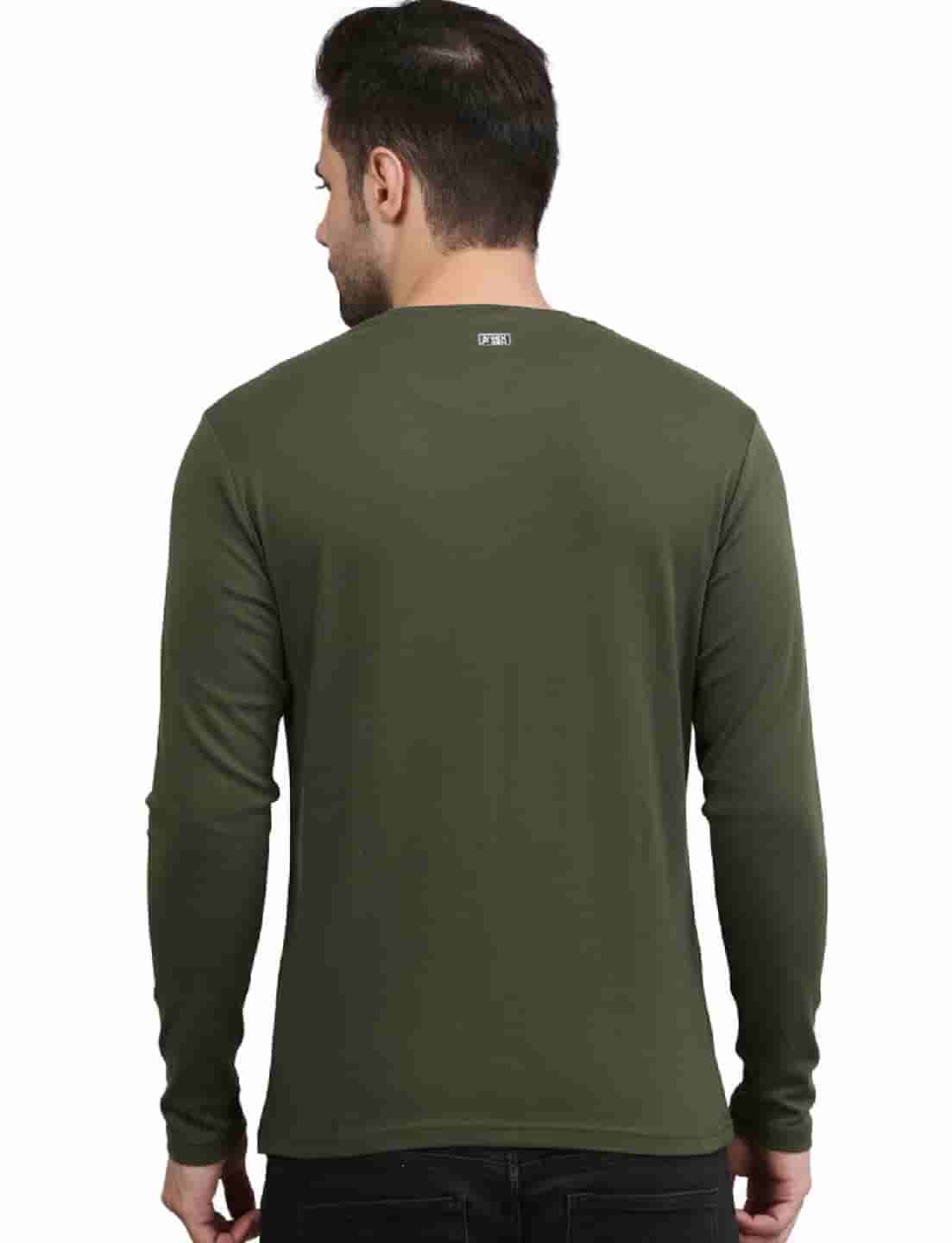 Men's Solid Long Sleeve Cotton T-Shirt with Chest Pocket