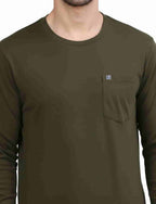 Men's Solid Long Sleeve Cotton T-Shirt with Chest Pocket