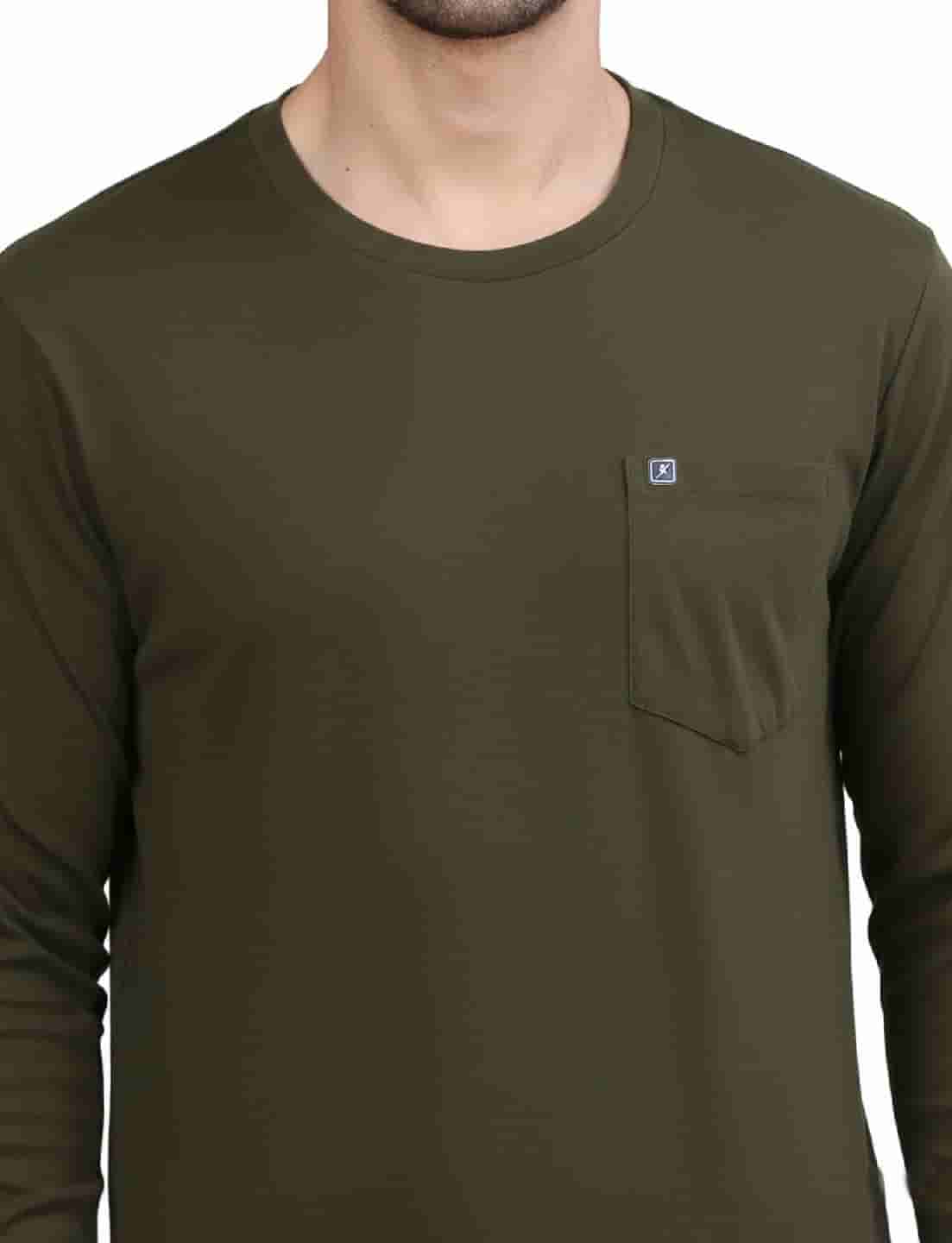 Men's Solid Long Sleeve Cotton T-Shirt with Chest Pocket