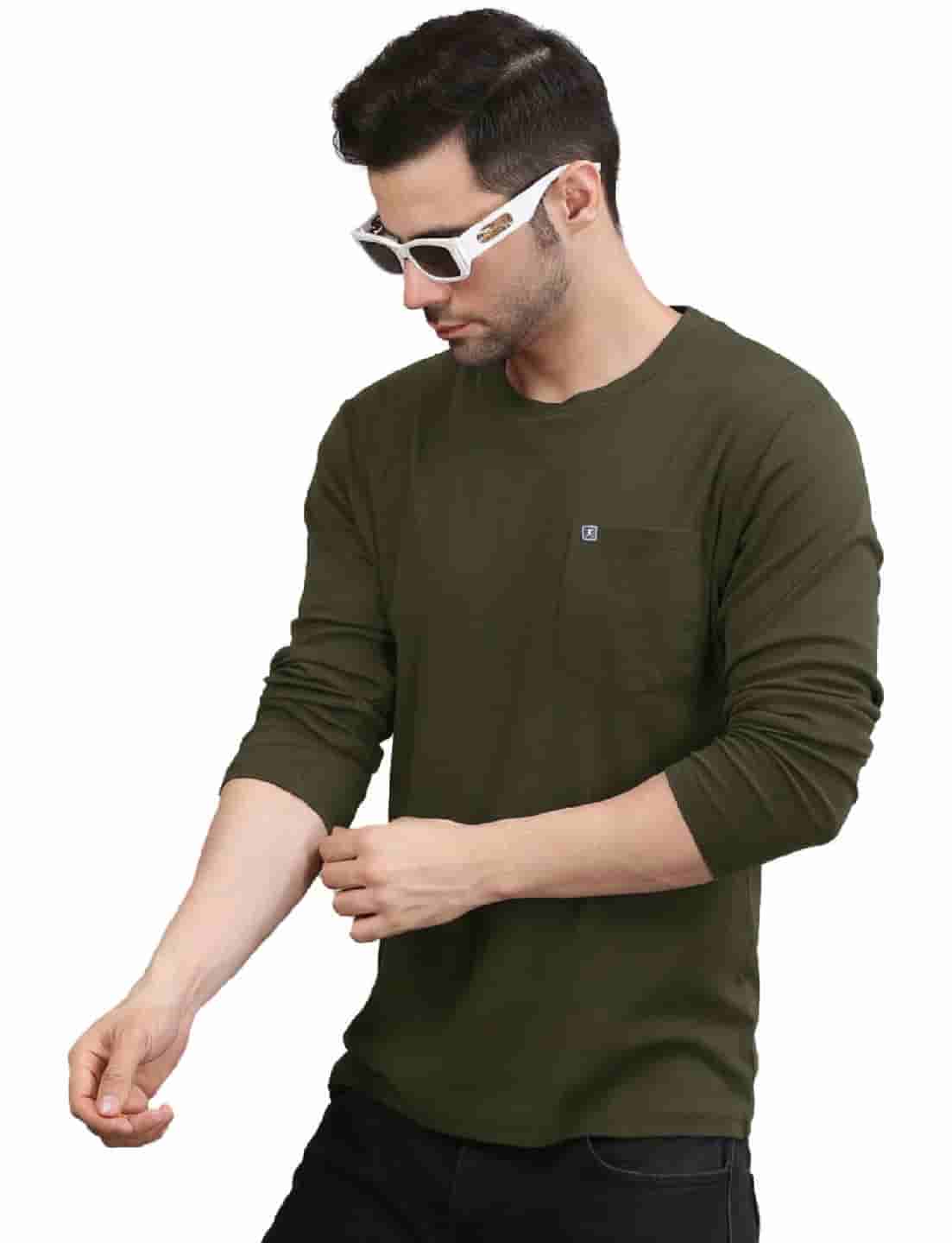 Men's Solid Long Sleeve Cotton T-Shirt with Chest Pocket