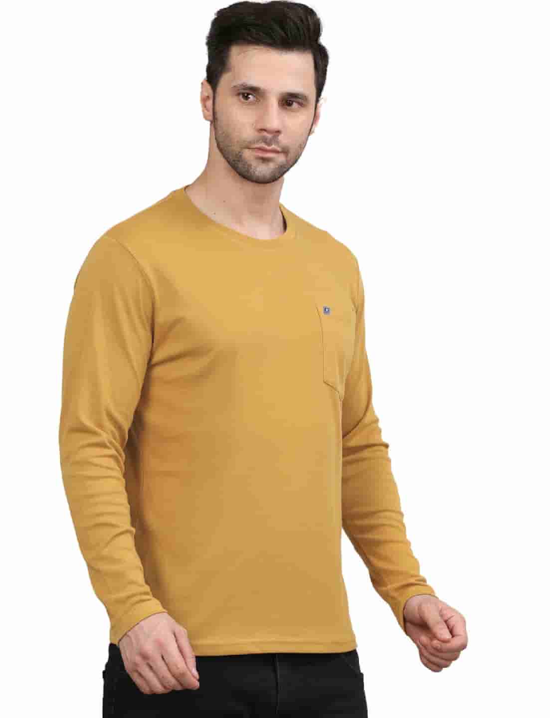 Men's Solid Long Sleeve Cotton T-Shirt with Chest Pocket