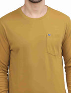 Men's Solid Long Sleeve Cotton T-Shirt with Chest Pocket
