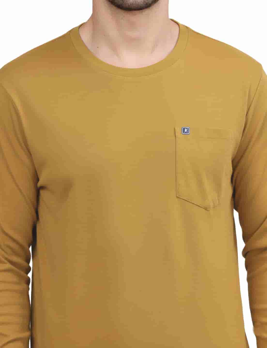 Men's Solid Long Sleeve Cotton T-Shirt with Chest Pocket
