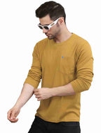 Men's Solid Long Sleeve Cotton T-Shirt with Chest Pocket