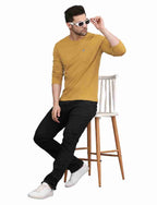 Men's Solid Long Sleeve Cotton T-Shirt with Chest Pocket
