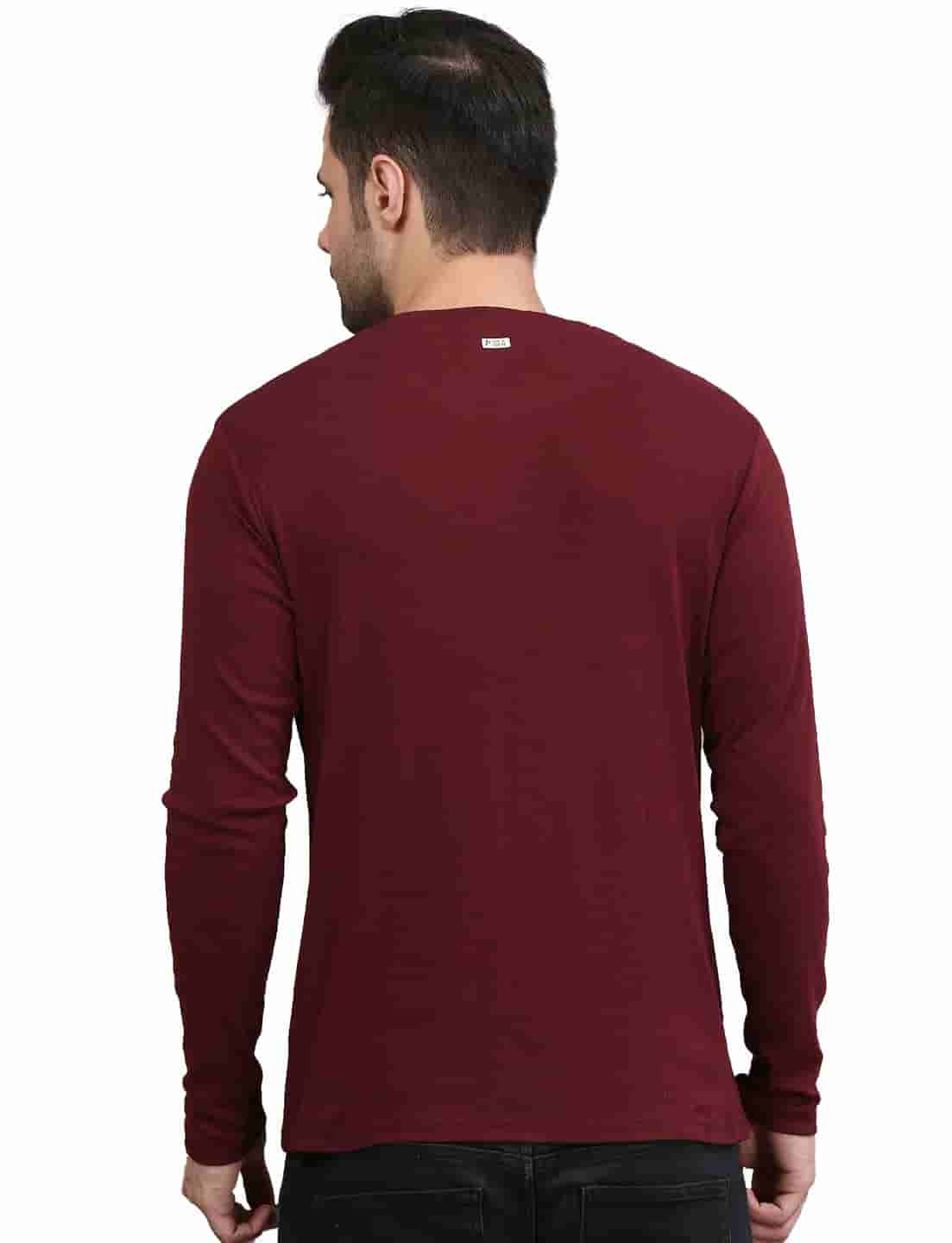 Men's Solid Long Sleeve Cotton T-Shirt with Chest Pocket
