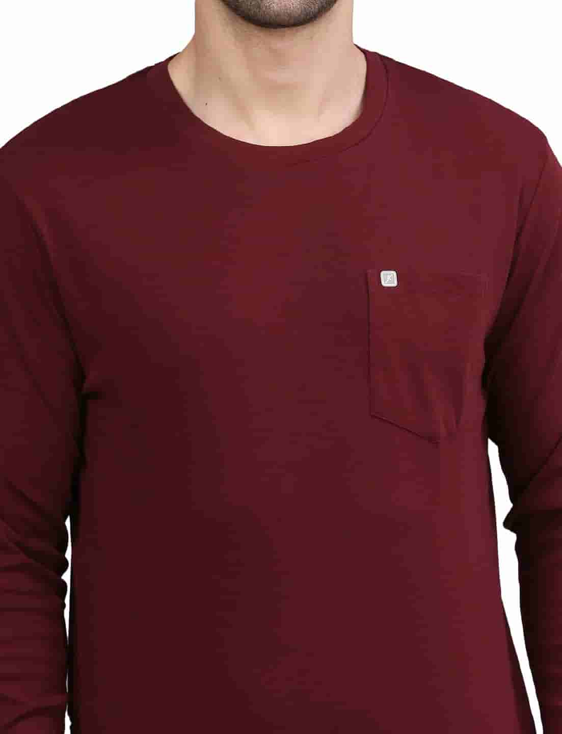Men's Solid Long Sleeve Cotton T-Shirt with Chest Pocket