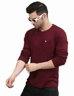 Men's Solid Long Sleeve Cotton T-Shirt with Chest Pocket