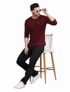 Men's Solid Long Sleeve Cotton T-Shirt with Chest Pocket