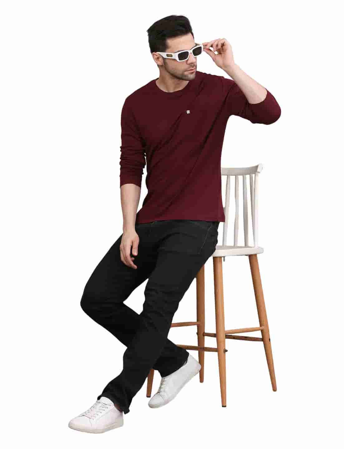 Men's Solid Long Sleeve Cotton T-Shirt with Chest Pocket