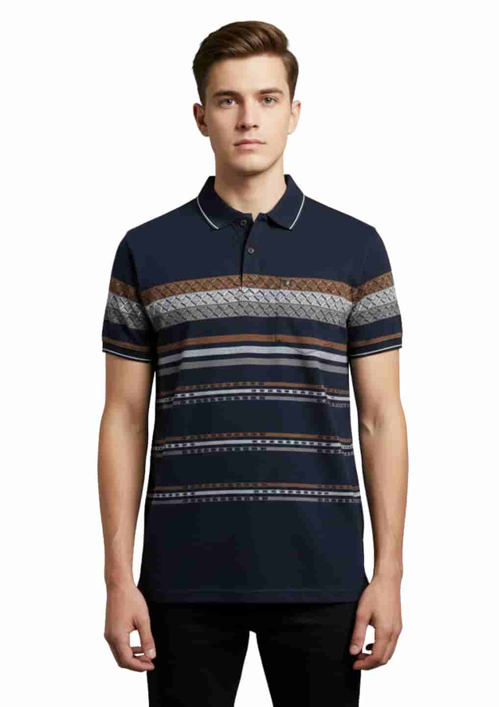 Men's Striped Fit Polo T-Shirt with White Trim