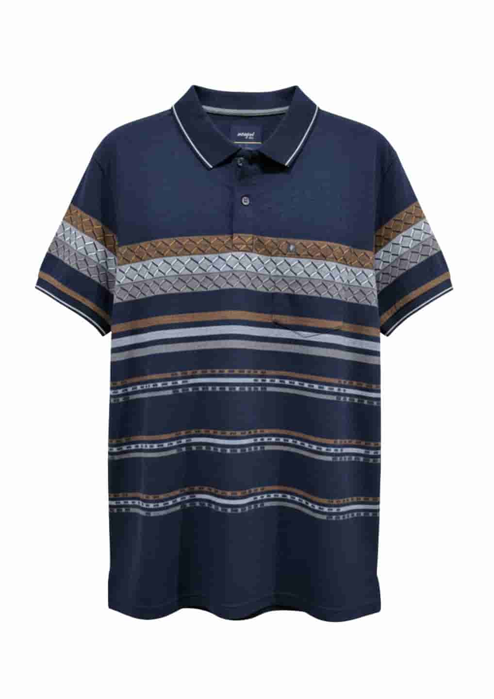 Men's Striped Fit Polo T-Shirt with White Trim