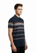 Men's Striped Fit Polo T-Shirt with White Trim