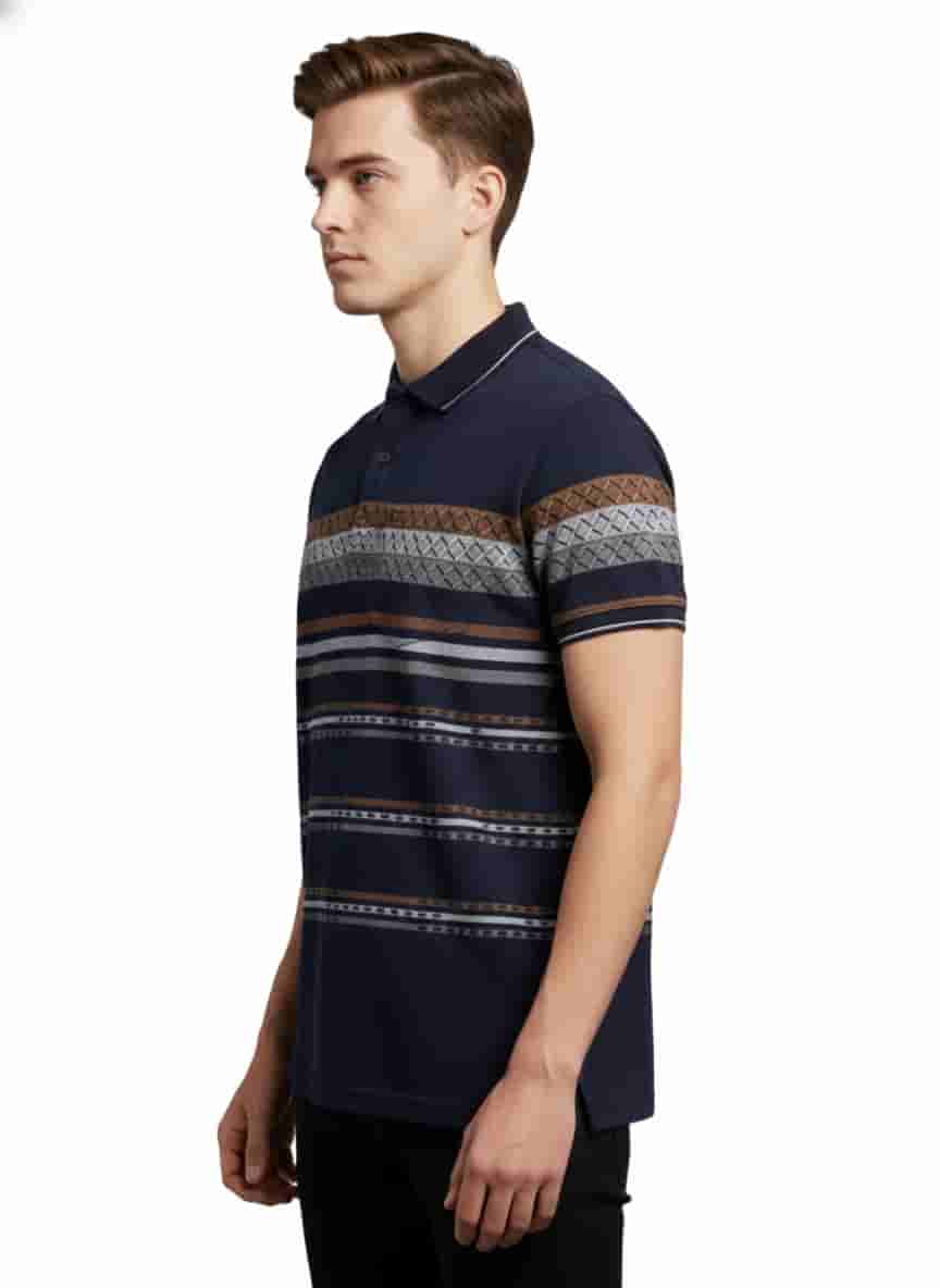 Men's Striped Fit Polo T-Shirt with White Trim