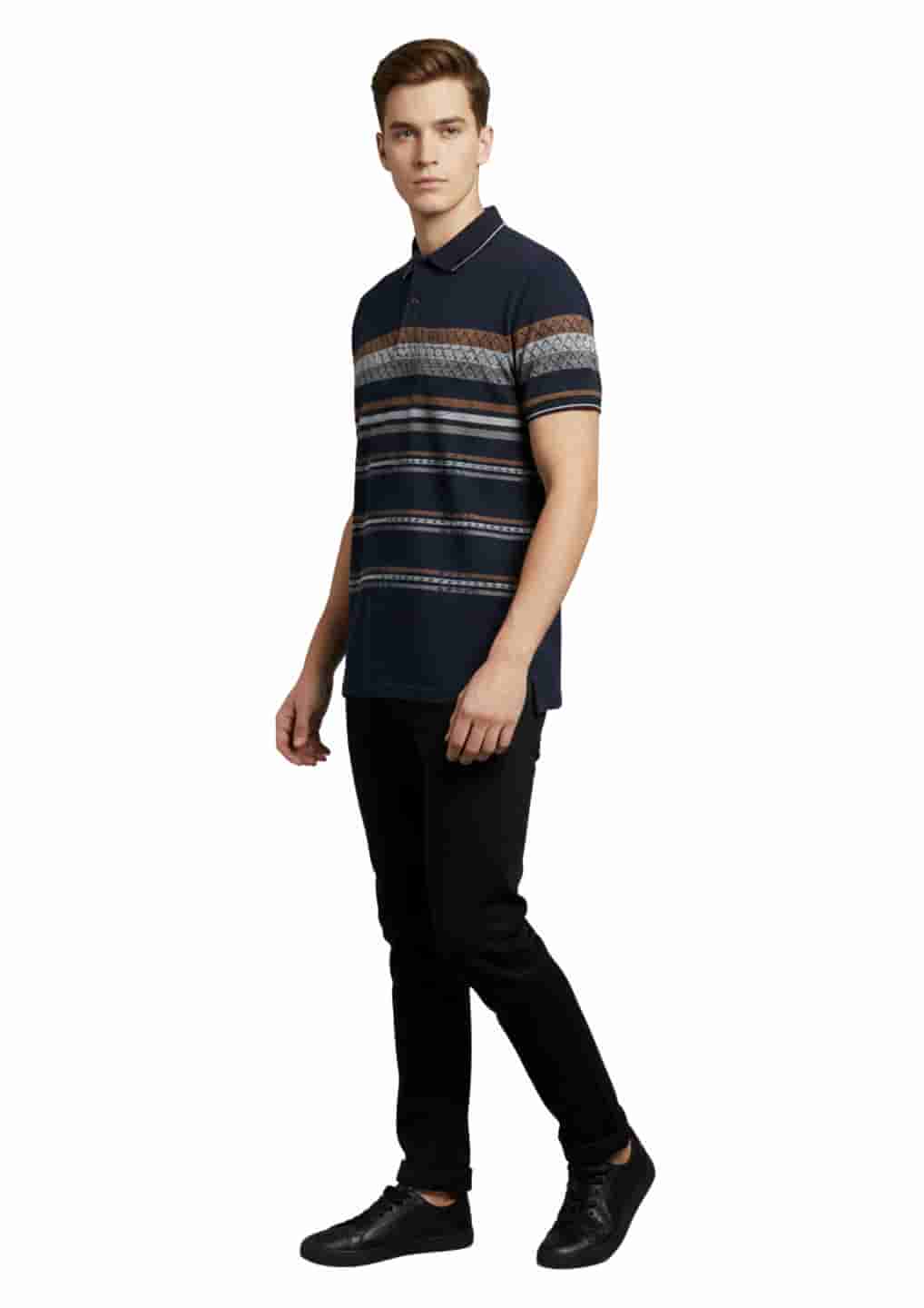 Men's Striped Fit Polo T-Shirt with White Trim
