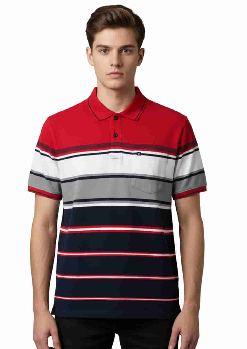 Men's Striped Cotton Regular Fit Polo T-Shirt